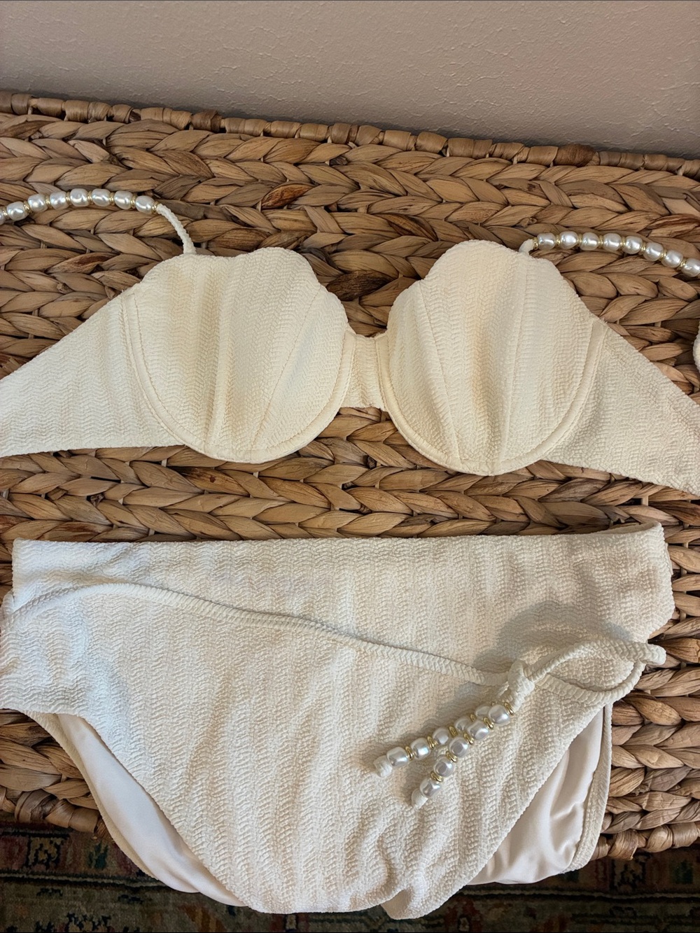 ANTONIO MELANI Cream Textured Seashell, Pearl-Accent Bikini Set - Picture 3 of 5